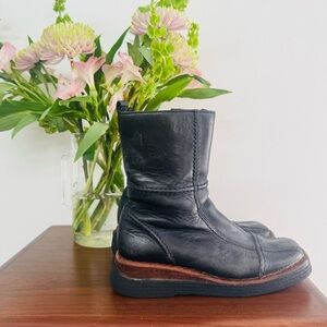 Frye Black Leather Mid Calf Boot with Side Zip